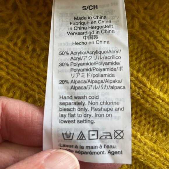 J Crew Pointelle Cable Knit Mock Neck Sweater in Mustard Yellow | Size Small - Picture 7 of 7